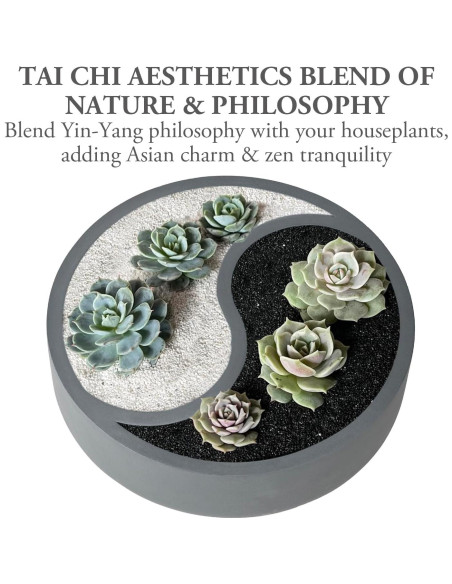 Maceta Yin Yang de Concreto Gris MyGift 24.1 cm con Drenaje