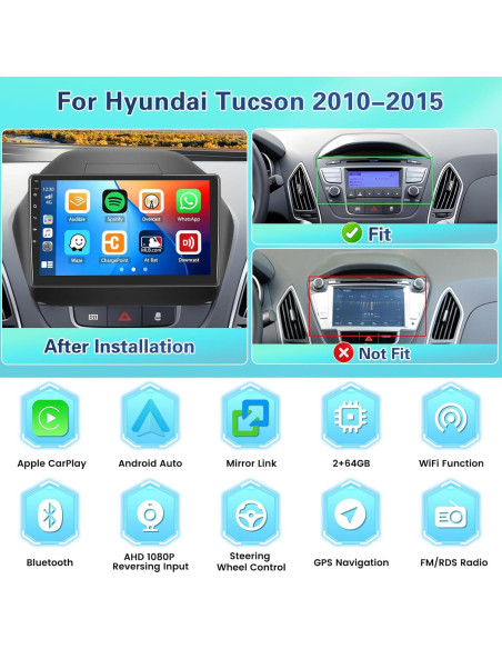 Estéreo Android 13 Fuluku 10.1" para Hyundai Tucson 2010-2015
