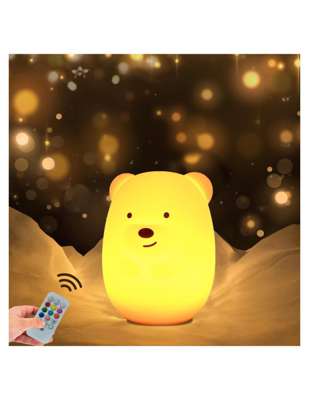 Luz Nocturna Oso Grande WHA&DARREN para Niños, Silicona, Control Remoto