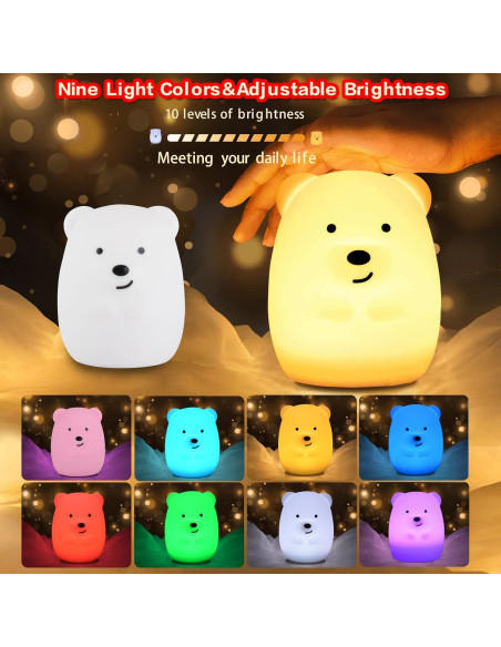 Luz Nocturna Oso Grande WHA&DARREN para Niños, Silicona, Control Remoto
