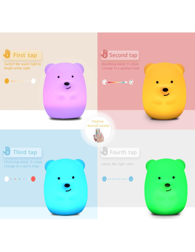 Luz Nocturna Oso Grande WHA&DARREN para Niños, Silicona, Control Remoto