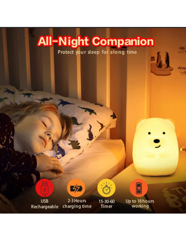 Luz Nocturna Oso Grande WHA&DARREN para Niños, Silicona, Control Remoto