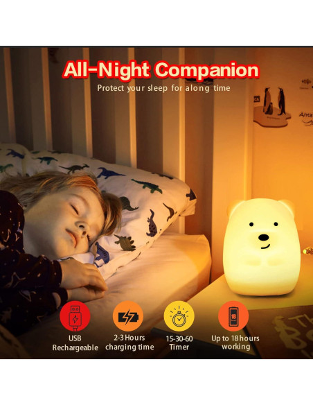 Luz Nocturna Oso Grande WHA&DARREN para Niños, Silicona, Control Remoto
