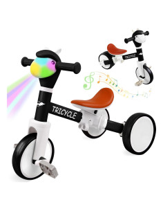Triciclo para Niños FZHZZ Negro 4 en 1 con Luz y Música