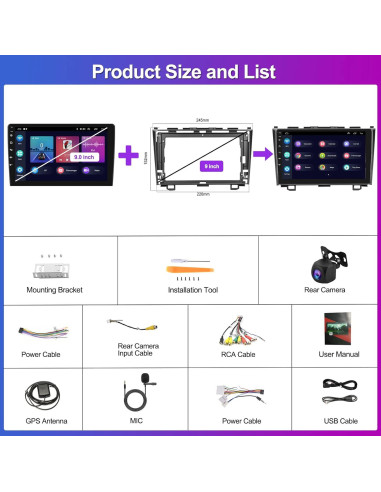 Estéreo Android 9" Mantian para Honda CRV 2007-2011 Carplay