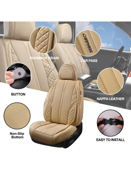 Cubiertas de Asiento de Cuero Nappa CAR PASS Ajuste Universal Beige