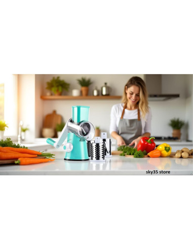Rallador de Queso Rotatorio SKY35 Azul con 3 Cuchillas Intercambiables