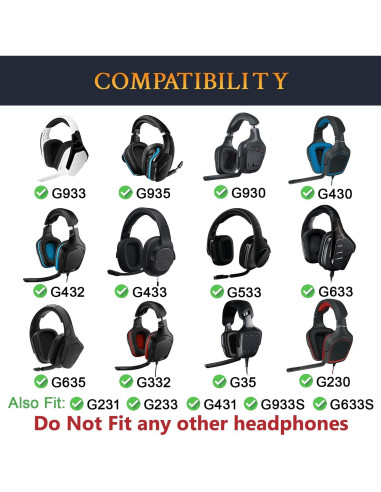 Almohadillas de Reemplazo SOULWIT para Auriculares Logitech G35 G933 G430 - Negro