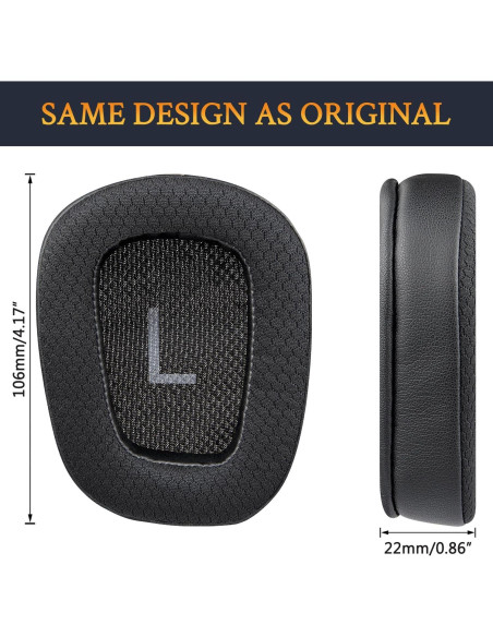 Almohadillas de Reemplazo SOULWIT para Auriculares Logitech G35 G933 G430 - Negro