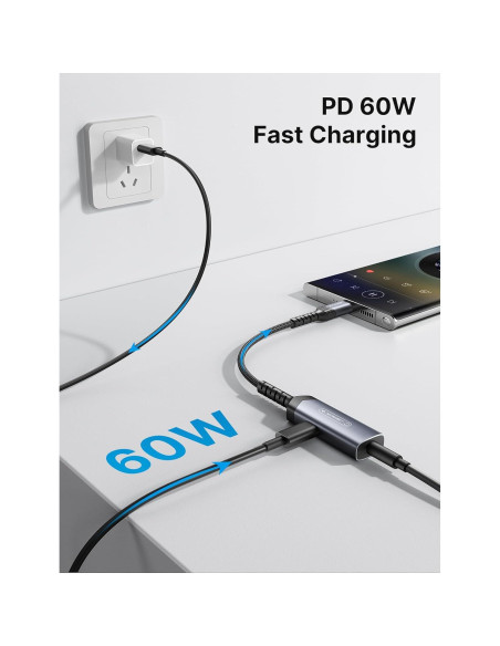 Adaptador JSAUX USB C a 3.5mm con Carga Rápida 60W - Negro
