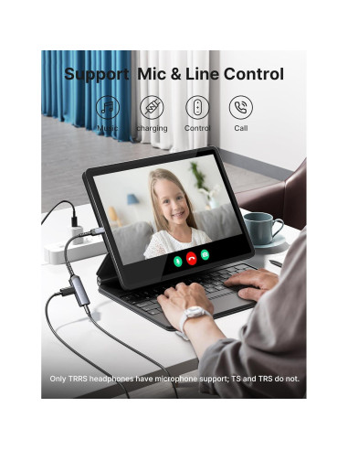 Adaptador JSAUX USB C a 3.5mm con Carga Rápida 60W - Negro