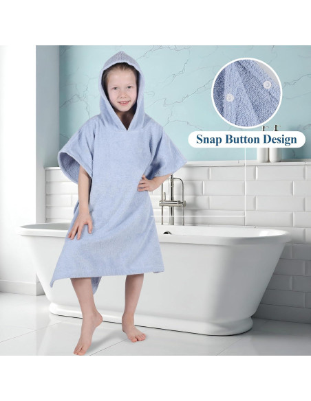 Poncho de Toalla de Baño Superior para Niños Algodón Azul