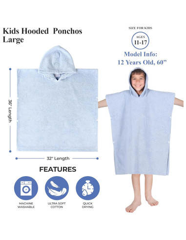 Poncho de Toalla de Baño Superior para Niños Algodón Azul