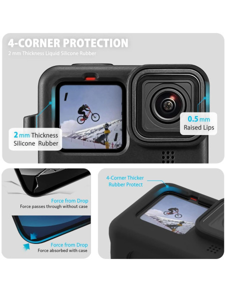 Kit de Accesorios Funda Silicona GoPro Hero 12/11/10/9 Negra