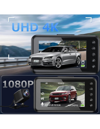 Cámara Dash Dual 4K HUBANFLY con GPS y 64GB - Negro
