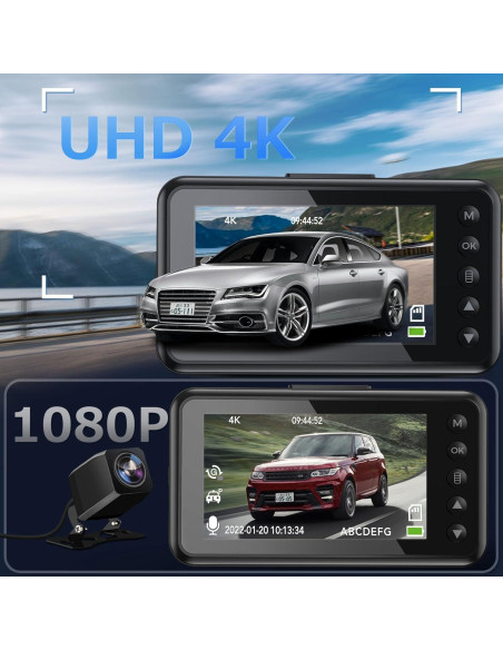 Cámara Dash Dual 4K HUBANFLY con GPS y 64GB - Negro