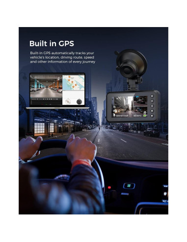 Cámara Dash Dual 4K HUBANFLY con GPS y 64GB - Negro