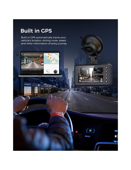 Cámara Dash Dual 4K HUBANFLY con GPS y 64GB - Negro