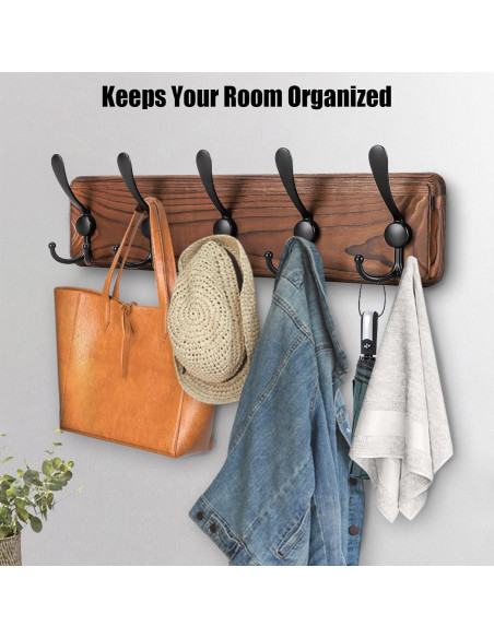 Perchero de pared rústico Gohiuo con 5 ganchos triples Perchero de pared rústico Gohiuo con 5 ganchos triples