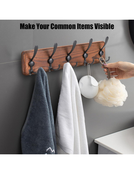Perchero de pared rústico Gohiuo con 5 ganchos triples Perchero de pared rústico Gohiuo con 5 ganchos triples