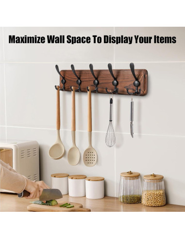 Perchero de pared rústico Gohiuo con 5 ganchos triples