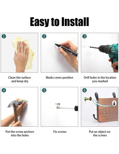 Perchero de pared rústico Gohiuo con 5 ganchos triples