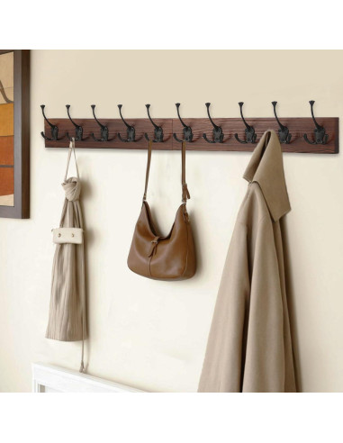 Perchero de Pared IBosins 86 cm con 10 Ganchos de Madera