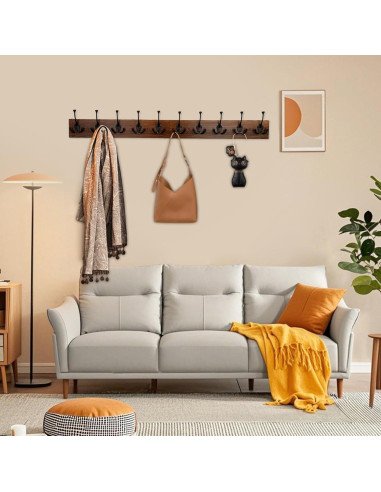 Perchero de Pared IBosins 86 cm con 10 Ganchos de Madera