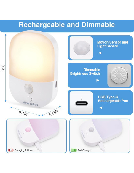 Luz Nocturna LED Hiwrolat con Sensor de Movimiento 2 Paquete