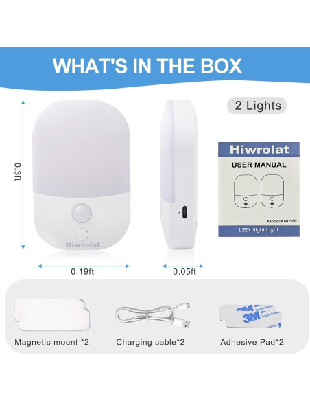 Luz Nocturna LED Hiwrolat con Sensor de Movimiento 2 Paquete
