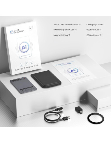 Grabadora de Voz AI ABVPO 64GB con Transcripción y Resumen