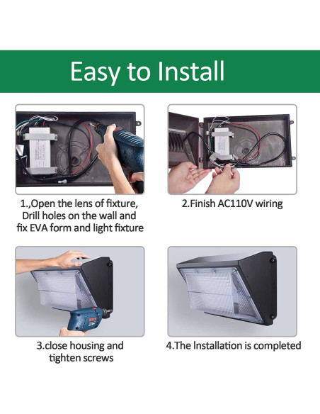 Luz de Pared LED 80W Tesoorda 10500LM IP65 Fotocélula