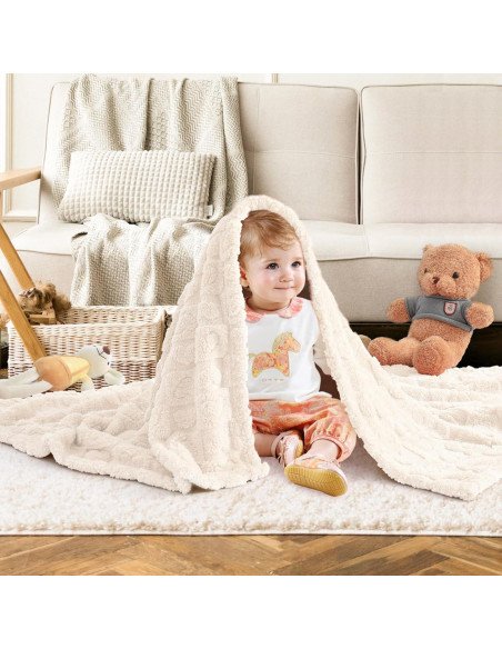 Manta para Bebé Excervent 3D Corazón Cuadrado 76x102 cm Marfil