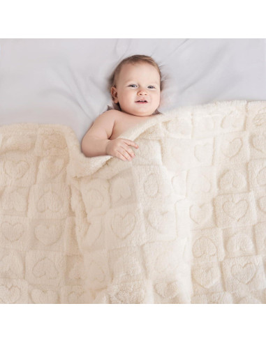 Manta para Bebé Excervent 3D Corazón Cuadrado 76x102 cm Marfil