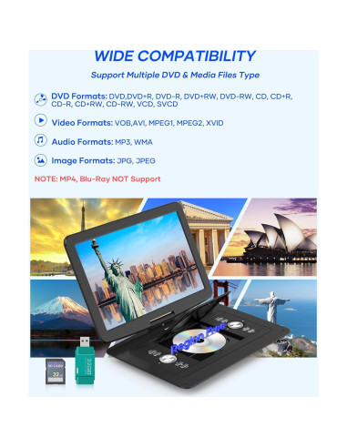 Reproductor de DVD Portátil WONNIE W-1458 15.4" HD Batería 6h