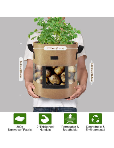 Bolsas de Cultivo Florelf 7 Galones con Ventana y Asas - 3 Pack