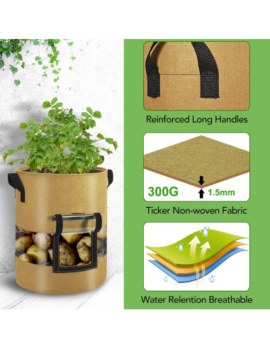 Bolsas de Cultivo Florelf 7 Galones con Ventana y Asas - 3 Pack