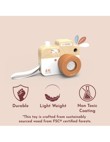 Cámara de Madera Speed Monkey para Niños con Lente Caleidoscopio
