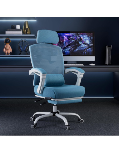 Silla de Oficina DUMOS Azul con Reposapiés Ajustable