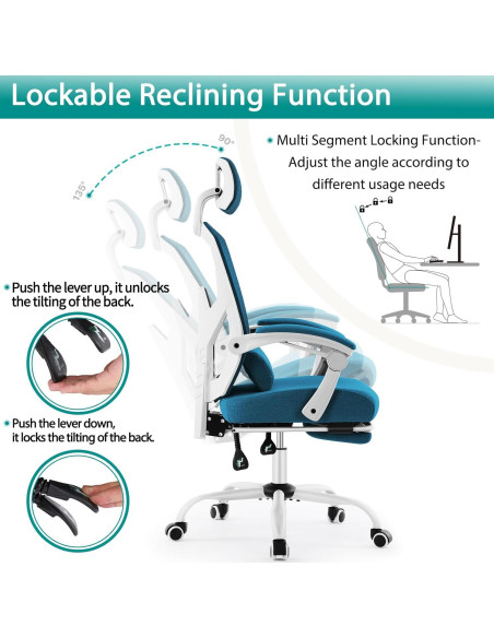 Silla de Oficina DUMOS Azul con Reposapiés Ajustable