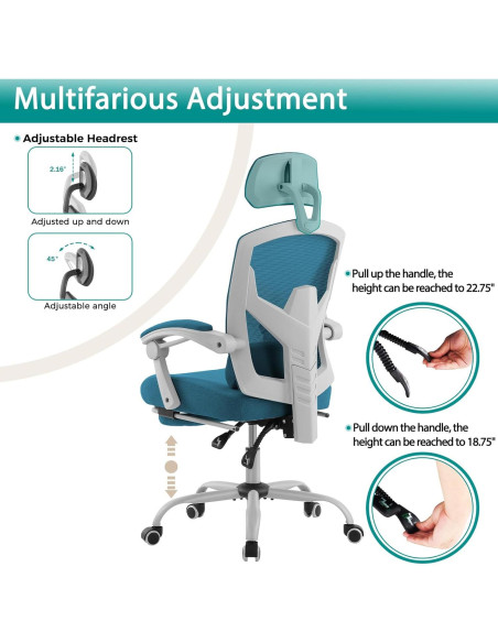 Silla de Oficina DUMOS Azul con Reposapiés Ajustable