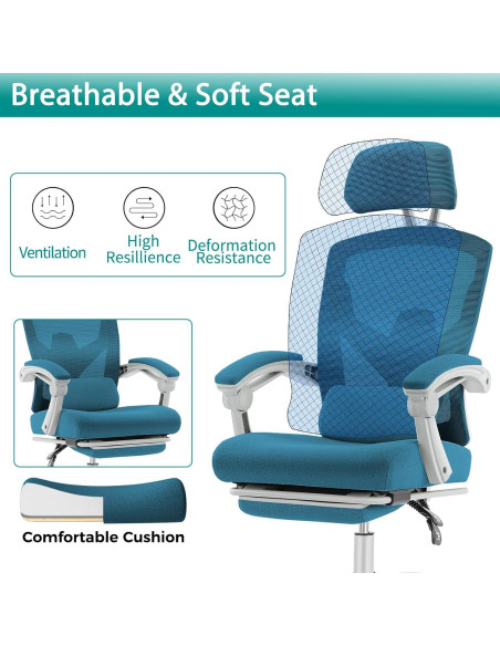 Silla de Oficina DUMOS Azul con Reposapiés Ajustable