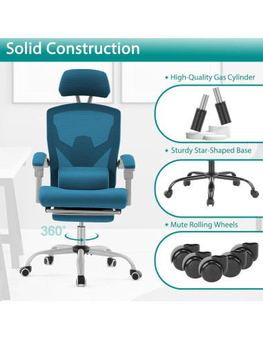 Silla de Oficina DUMOS Azul con Reposapiés Ajustable