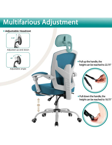 Silla de Oficina DUMOS Azul con Reposapiés Ajustable