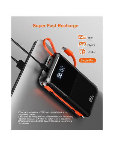 Cargador Portátil 65W Feidyns 27,000mAh USB-C Carga Rápida