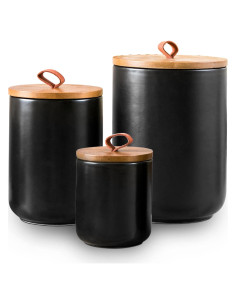 Juego de Tarros de Cerámica Negra Kendiis - 3 Piezas Herméticos