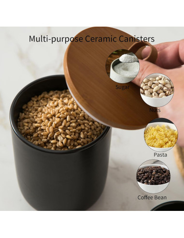 Juego de Tarros de Cerámica Negra Kendiis - 3 Piezas Herméticos