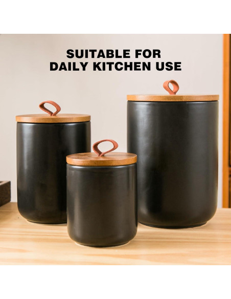 Juego de Tarros de Cerámica Negra Kendiis - 3 Piezas Herméticos Juego de Tarros de Cerámica Negra Kendiis - 3 Piezas Herméticos