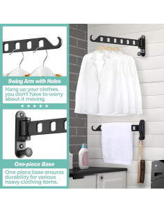 Perchero de Secado Pared SKIKEN 6 Agujeros Aluminio Negro 2