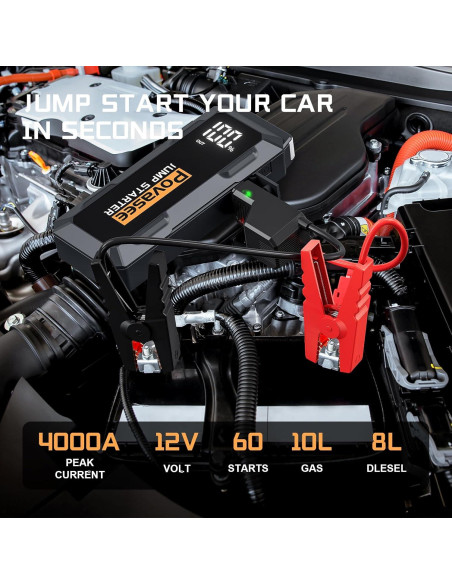 Arrancador de Salto Povasee A20 4000A 12V con Pantalla LCD